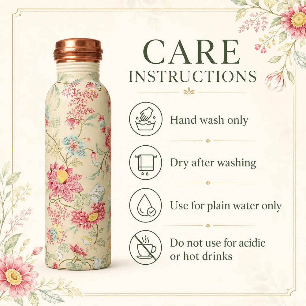 Sempyix 1 Litre Copper Water Bottle - Vintage Floral Vine Design