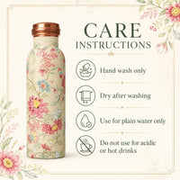 Sempyix 1 Litre Copper Water Bottle - Vintage Floral Vine Design