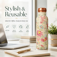 Sempyix 1 Litre Copper Water Bottle - Vintage Floral Vine Design