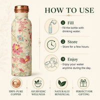 Sempyix 1 Litre Copper Water Bottle - Vintage Floral Vine Design