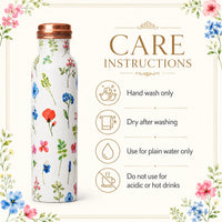 Sempyix 1 Litre Copper Water Bottle - Botanical White Floral Design