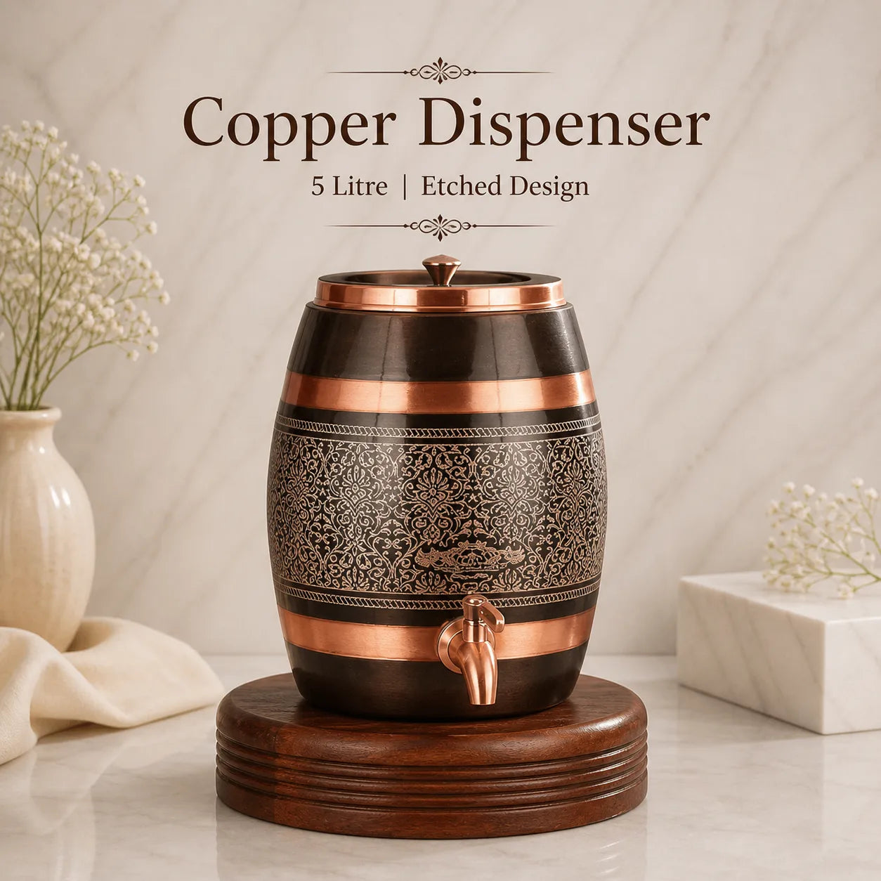 Sempyix Antique Dholak Etching Copper Dispenser 5 Litre – Heritage Design