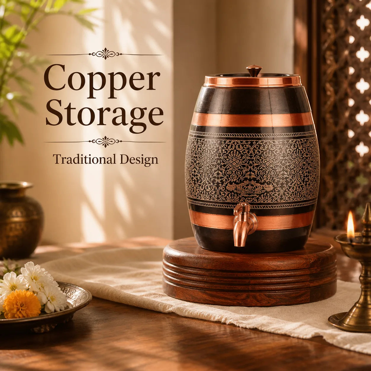 Sempyix Antique Dholak Etching Copper Dispenser 5 Litre – Heritage Design