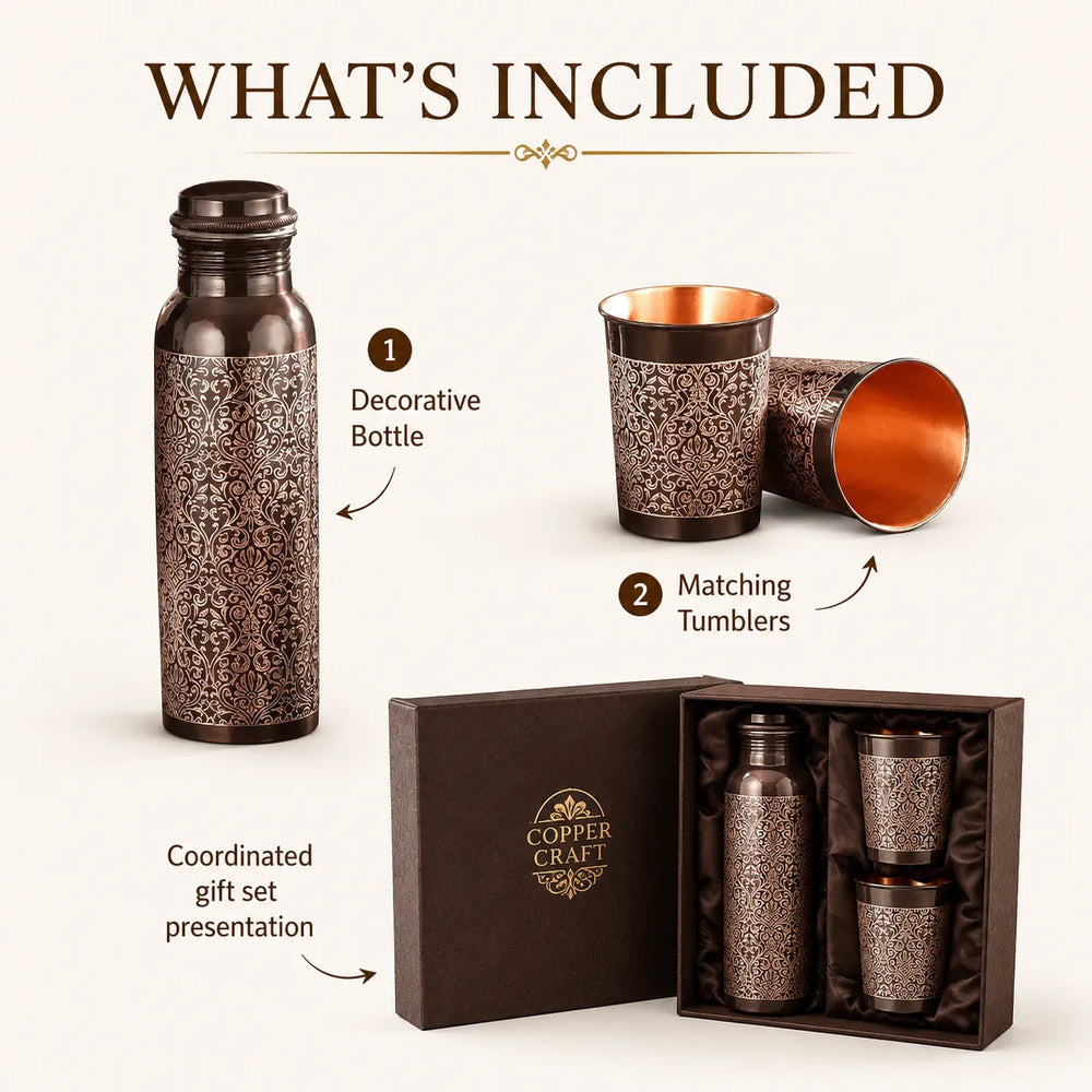 Sempyix Antique Etched Copper Bottle Gift Set