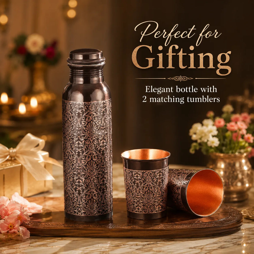 Sempyix Antique Etched Copper Bottle Gift Set