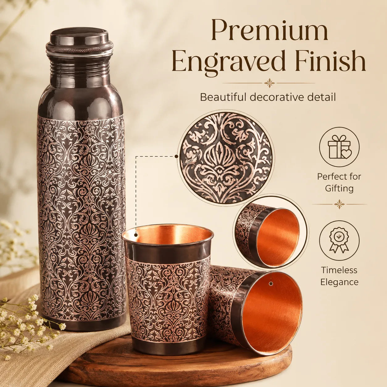 Sempyix Antique Etched Copper Bottle Gift Set