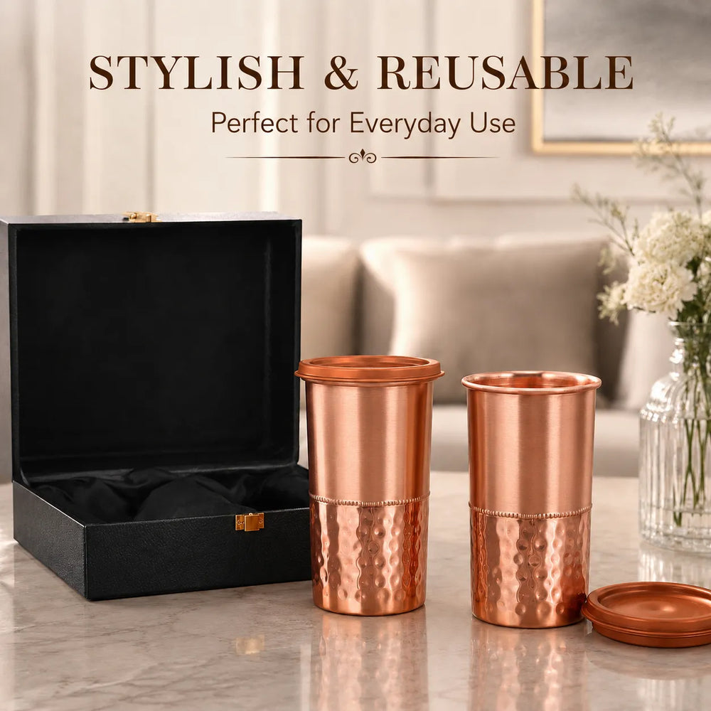 Sempyix Half-Hammered Copper Tumbler Gift Set