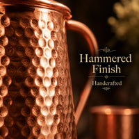 Sempyix Handcrafted Pure Copper Hammered Jug Set (1600 ml) with 2 Matching Glasses