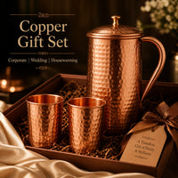 Sempyix Handcrafted Pure Copper Hammered Jug Set (1600 ml) with 2 Matching Glasses
