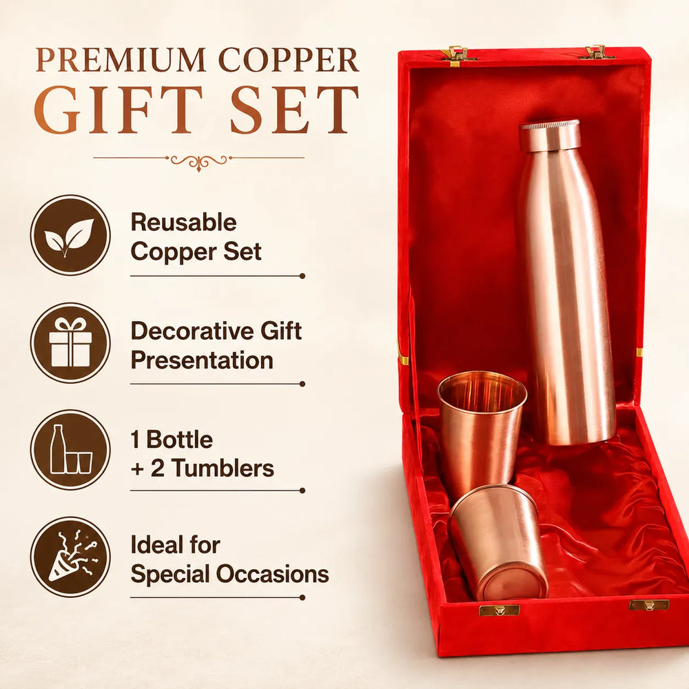 Sempyix Pure Copper Bottle Gift Set with 2 Glasses