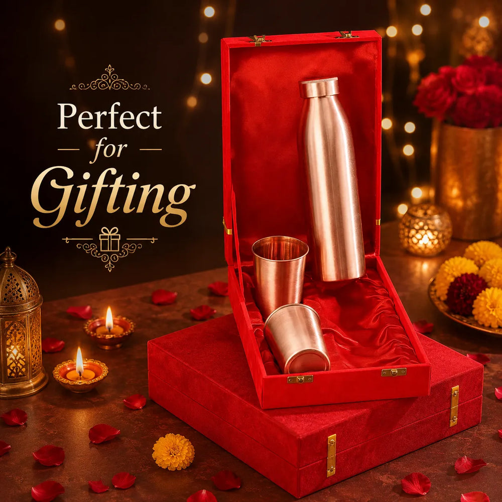 Sempyix Pure Copper Bottle Gift Set with 2 Glasses