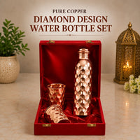 Sempyix Pure Copper Diamond Design Water Bottle Set