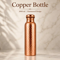 Sempyix Pure Copper Hammered Water Bottle 1000 ml – Textured Finish