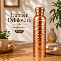 Sempyix Pure Copper Hammered Water Bottle 1000 ml – Textured Finish