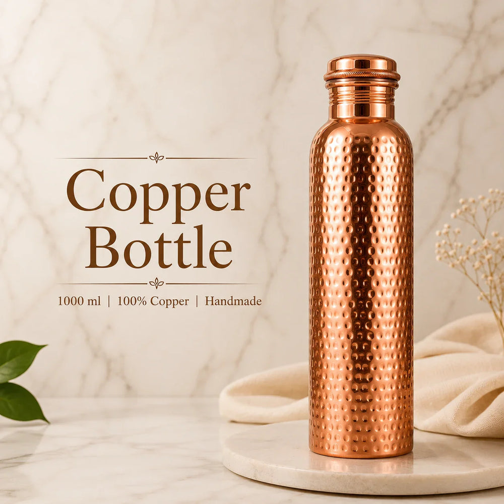 Sempyix Pure Copper Hammered Water Bottle 1000 ml – Textured Finish
