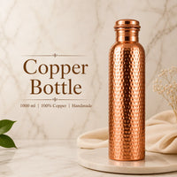 Sempyix Pure Copper Hammered Water Bottle 1000 ml – Textured Finish