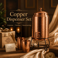 Sempyix Pure Copper Hammered Water Dispenser 5 Litre with Stand & 2 Glasses