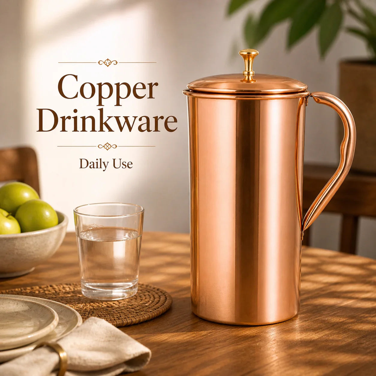 Sempyix Pure Copper Jug 1500 ml – Plain Finish Water Pitcher