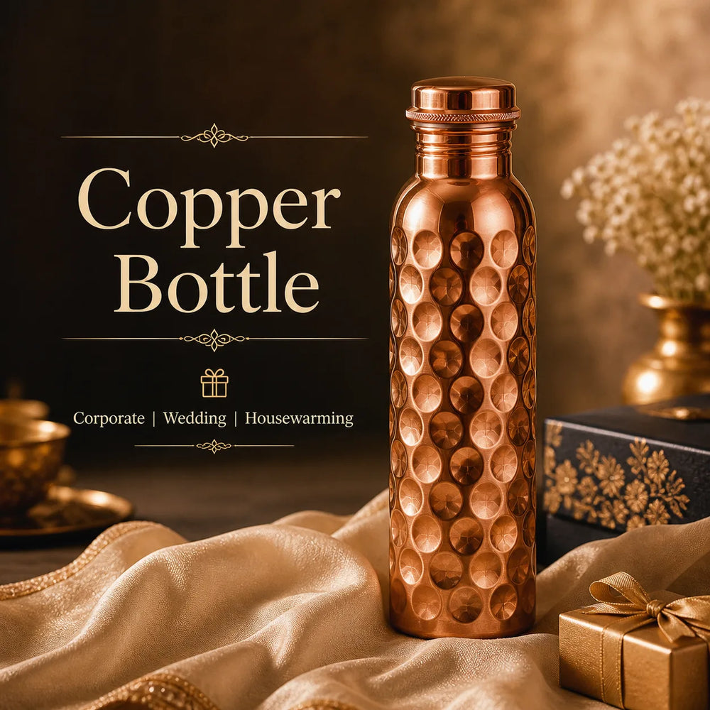 Sempyix Pure Copper Water Bottle 900 ml – Diamond Finish Design