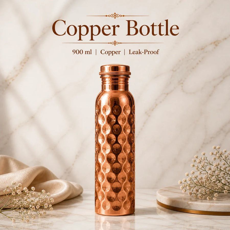 Sempyix Pure Copper Water Bottle 900 ml – Diamond Finish Design