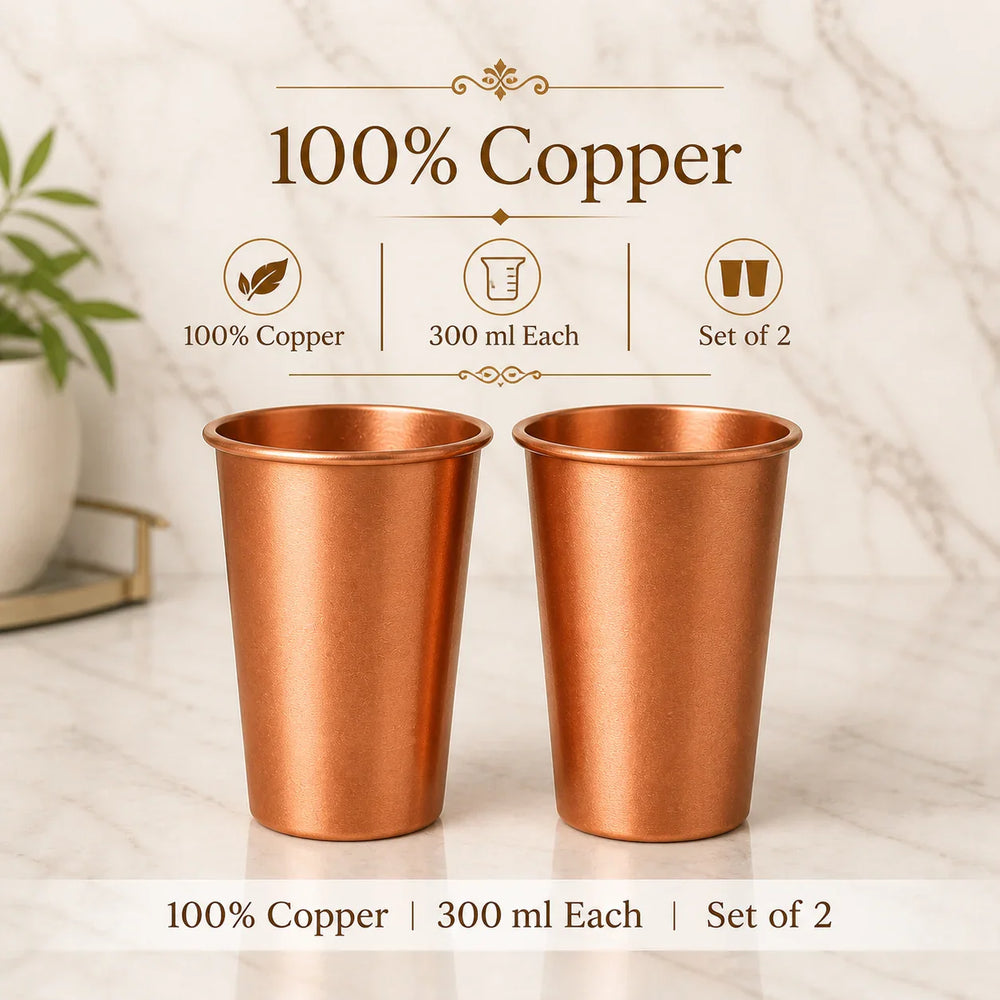 Sempyix Pure Copper Matte Water Glasses - Set of 2