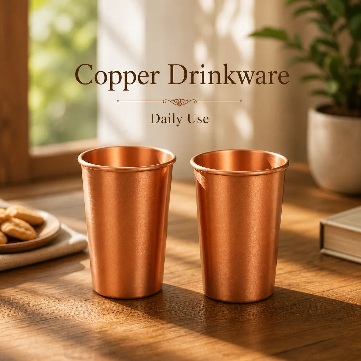 Sempyix Pure Copper Matte Water Glasses - Set of 2